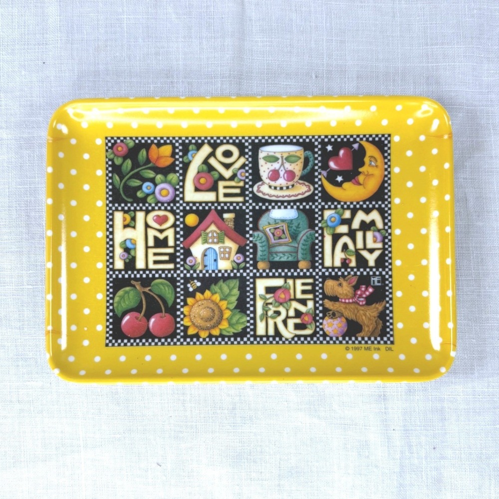 Vintage 1997 Mary Engelbreit Yellow Polka Dot Melamine Tray Design Imports Italy